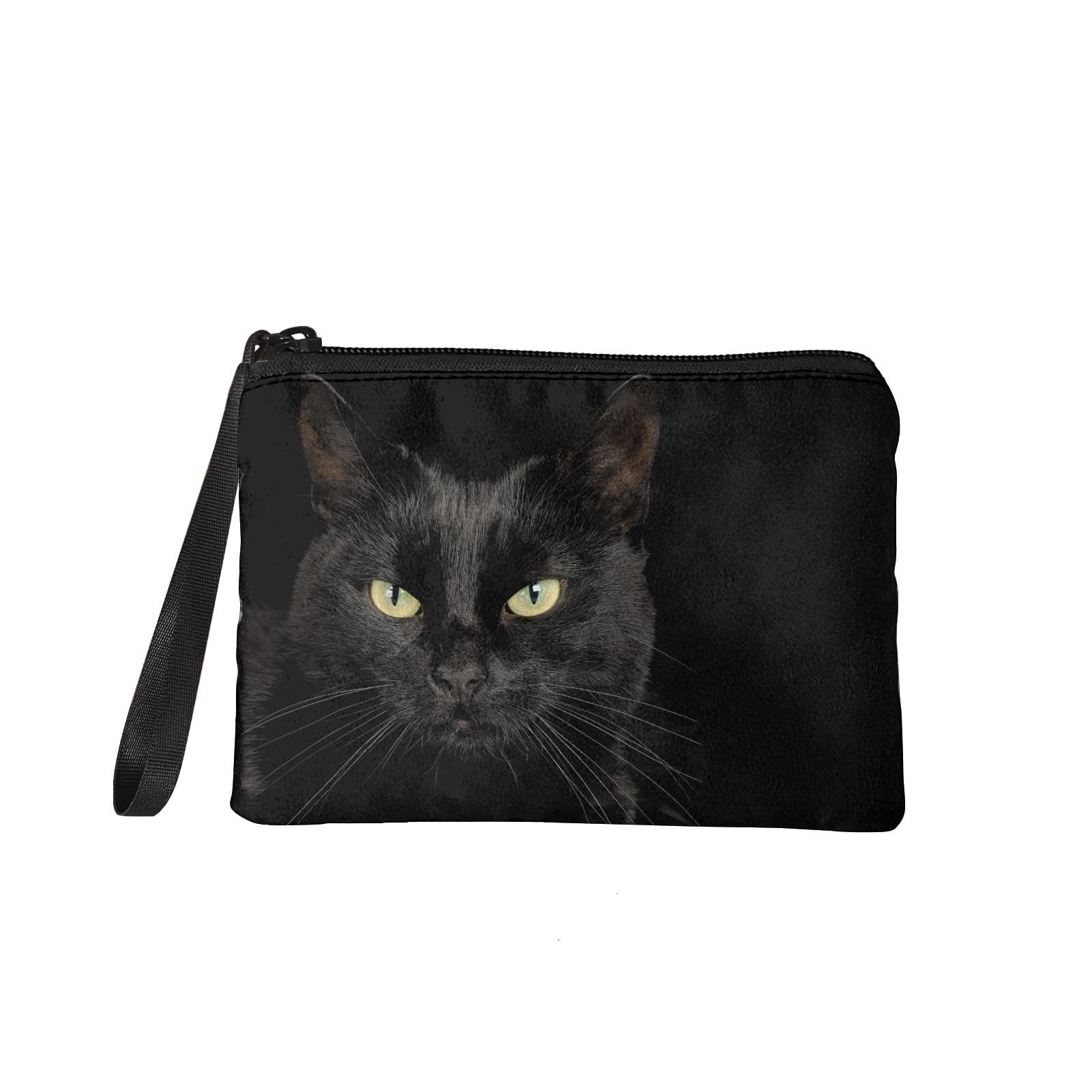 Kuiaobaty Black Cat Print Small Coin Purse Animals Print Girl Casual Mini Wallet Small Clutch Bag Travel Change Pouch