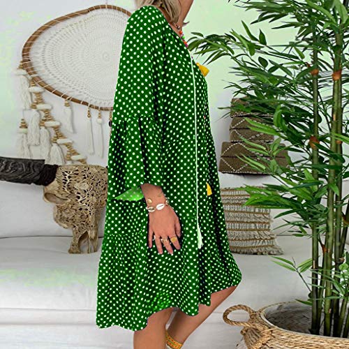 Dresses for Women Vintage Polka Dot Tie Neck Tassel A-LIne Swing Mini Dress Long Sleeve Causal Basic T-Shirt Dress
