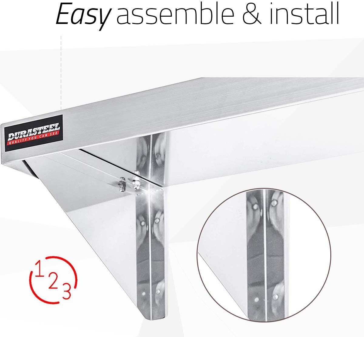 DuraSteel Stainless Steel Wall Shelf - 24" Wide x 12" Deep Commercial Grade - NSF Certified - Industrial Appliance Equipment (Restaurant, Bar, Home, Kitchen, Laundry, Garage and Utility Room): Home & Kitchen