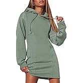 AlvaQ Womens Hoodie Dresses Fall Winter 2025 Casual Long Sleeve Drawstring Pleated Sweatshirt Pullover Tunic Mini Dress