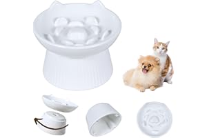 FULLCHARM Unbreakable Raised Cat Bowls,Detachable Slow Feeder Pet Bowl, Heavy Weighted, Non-Slip Feeder, Elevated Small Dogs Slow Feeders, Dry & Wet Food, Whisker Friendly Pet Dish (White; 6.2'')