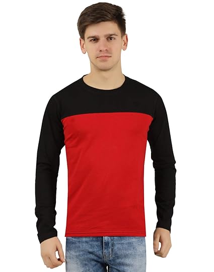 red t shirt and black jeans