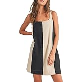 Keeliya Womens Sleeveless Cotton Dress Summer Fall Color Block Mini Dress Casual Short Adjustable Straps Beach Tank Dress