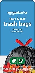 Amazon Basics Lawn & Leaf Drawstring Trash Bags, 39 Gallon, 40 Count, Black, Unscented