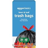 Amazon Basics Lawn &amp; Leaf Drawstring Trash Bags, 39 Gallon, 40 Count, Black, Unscented