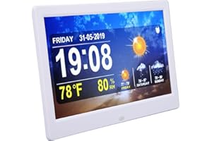 KENANLAN 10 Inch White Weather Clock with Color Display Alarm Clock, Multiple Alarms, WiFi Connectivity, 3-Day Forecast for S