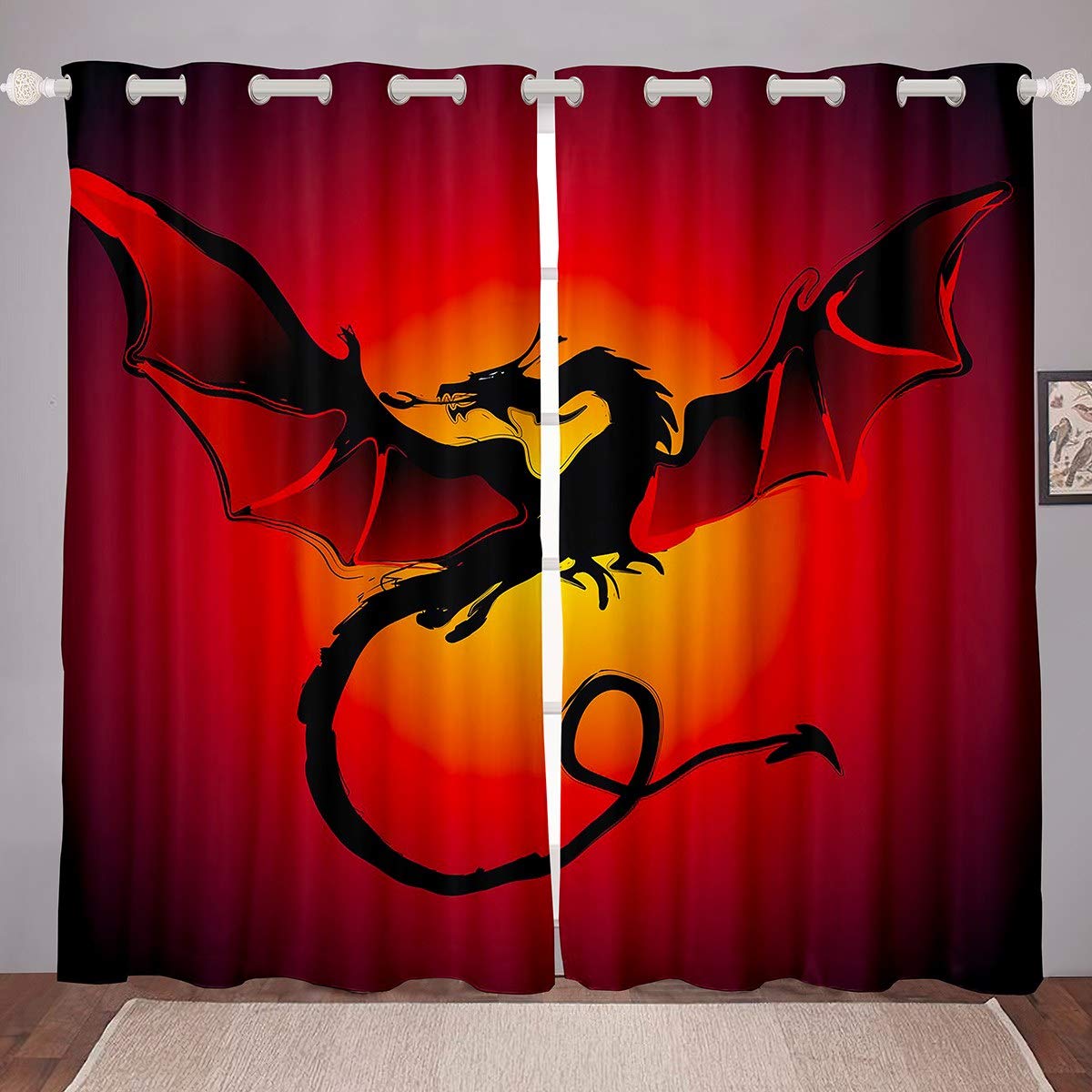 Dinosaur Print Curtains Flying Dragon Curtains for Bedroom Living Room for Kids Boys Girls 3D Dinosaur Printed Windows Drapes Wildlife Style Decor Room Decoration,W46*L72