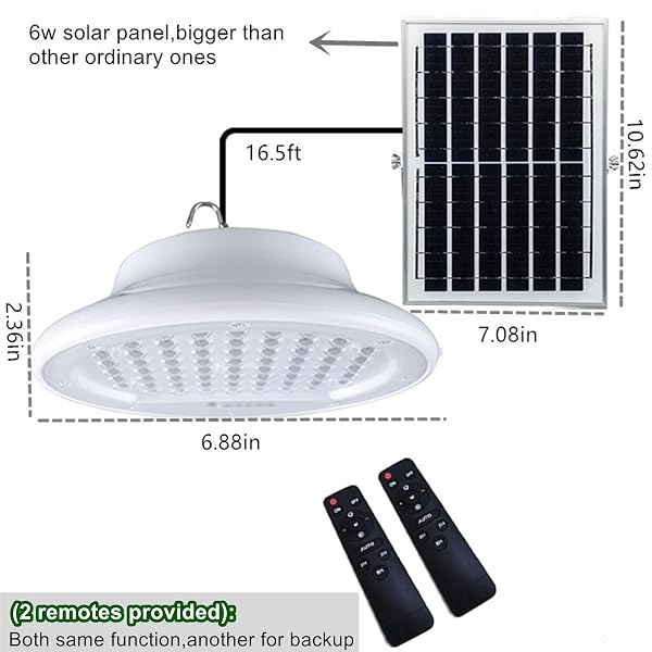 HULPPRE SOLAR SHED LIGHT-DAYTIME OR NIGHT,96LEDS BRIGHTER WHITE SOLAR LIGHT INDOOR&OUTDOOR WITH 2 REMOTES,IP65 BARN/CHICKEN COOP/WORKSHOP/CEILING/PENDANT LAMP FOR PATIO,GARDEN,YARD,GAZEBO