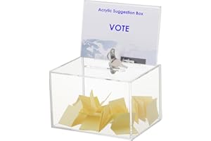 Acrylic Donation Box with Lock and Sign Holder, Suggestion Storage Container Business Card Ballot Box with Slot for Fundraisi