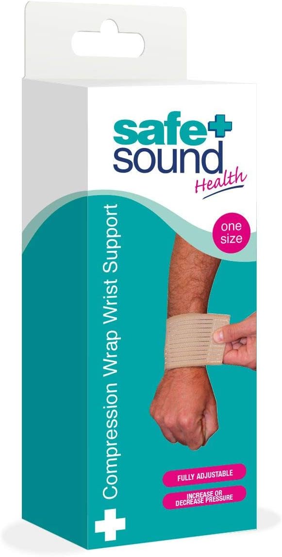 Safe and Sound Fully Adjustable Compression Wrap Wrist Support for Sprains and Strains, Joints and Muscles. One Size Fits All
