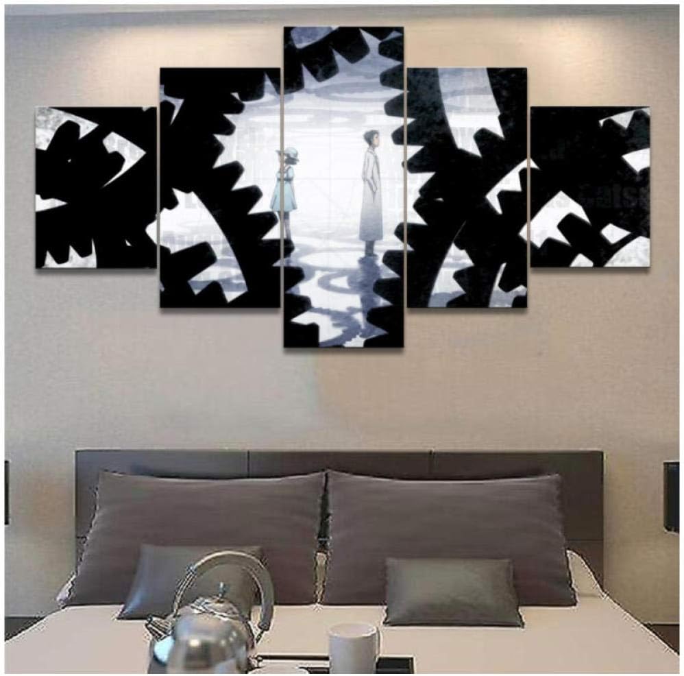 Junewind Canvas Paintings Home Decor Hd Print 5 Pieces Anime Steins Gate The Role Pictures Posters for Living Room Wall Art-SIZE2