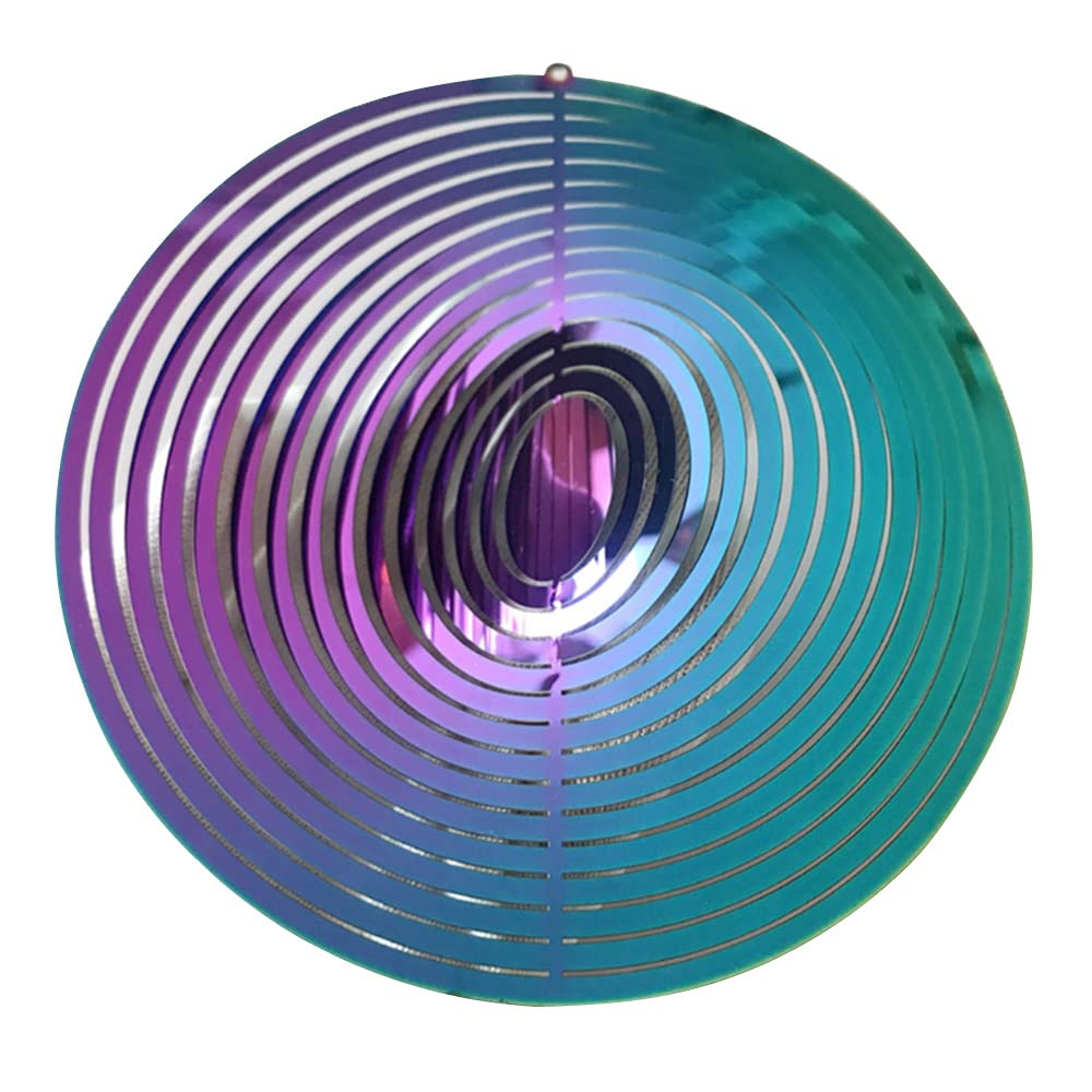 Tiardey 3D Metal Wind Spinner Rotating Flowing-Light Effect Design Wind Chimes Home Garden Decoration Outdoor Gift Shiny - Color Round