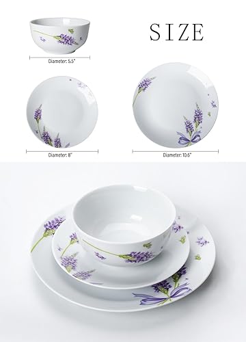 Xiteliy 12-Piece Porcelain Kitchen Dinnerware Set with Purple