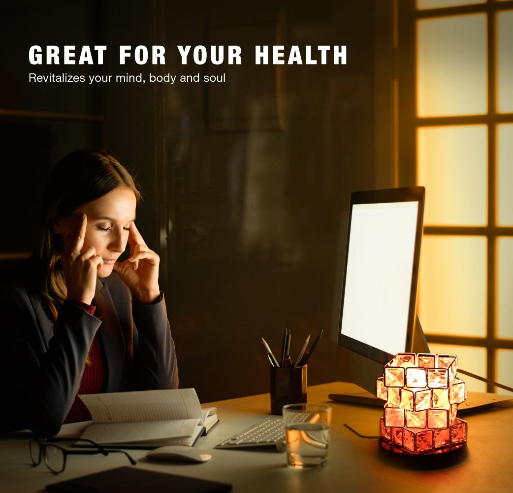 Plemo Himalayan Salt Lamp, Hand Carved Natural Amber Crystal Rock, Brightness Dimmable Control and Luxury Gift Box, 2 Bulbs