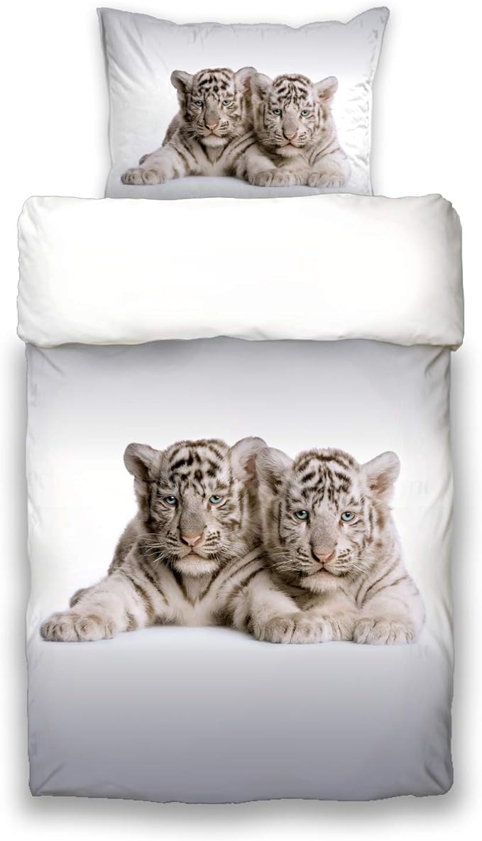 Schwanberg Bettwäsche Tigra Weiß Grau Gestreifte Baby Tiger Motiv