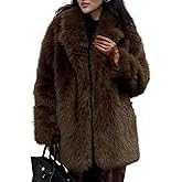 COZYPOIN Womens Faux Fur Coats Warm Mid Long Furry Jackets Long Sleeve Lapel Winter Fluffy Outerwear Shaggy Parka Coat