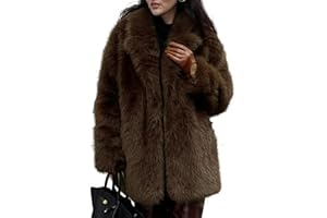 COZYPOIN Womens Faux Fur Coats Warm Mid Long Furry Jackets Long Sleeve Lapel Winter Fluffy Outerwear Shaggy Parka Coat