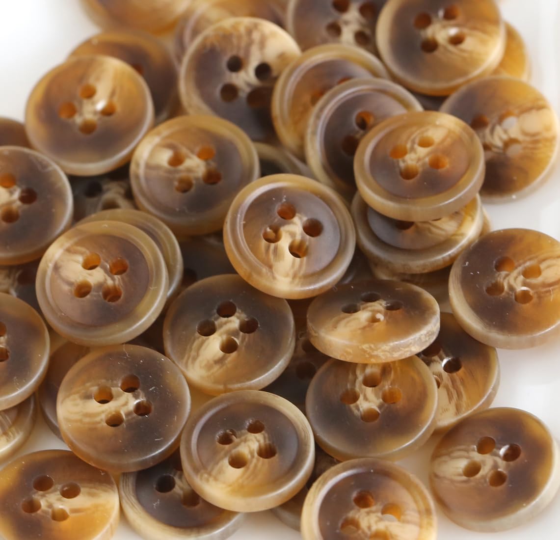 Photo 1 of GANSSIA 100pcs 15/32 Inch(11.5mm) Small Size Round Resin Buttons Brown Color 4 Holes Button for Shirts Blouse DIY Crafts Scrapbooking