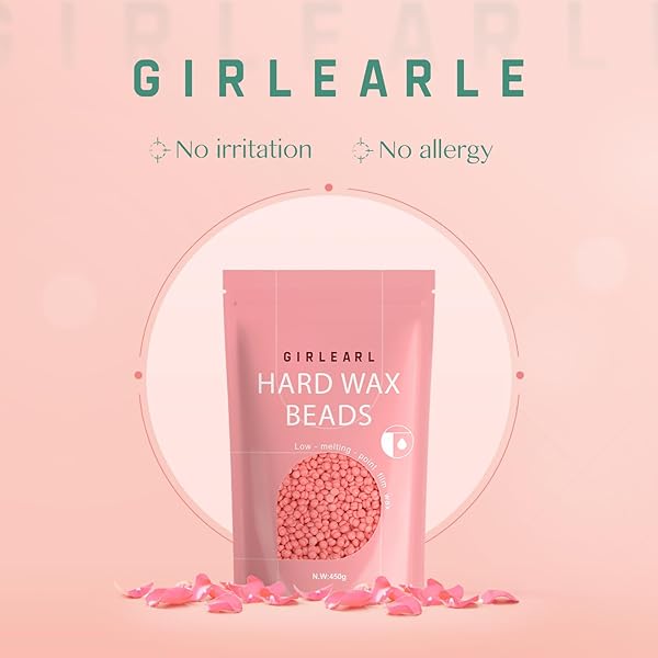 GIRLEARLE HARD WAX BEADS, 1LB WAX BEANS FOR HAIR REMOVAL SENSITIVE SKIN WITH ROSE FORMULA, PERFECT FOR FULL BODY, FACIAL, BRAZILIAN BIKINI, AND LEGS AT HOME WAX REFILL FOR WOMEN MEN (PINK)