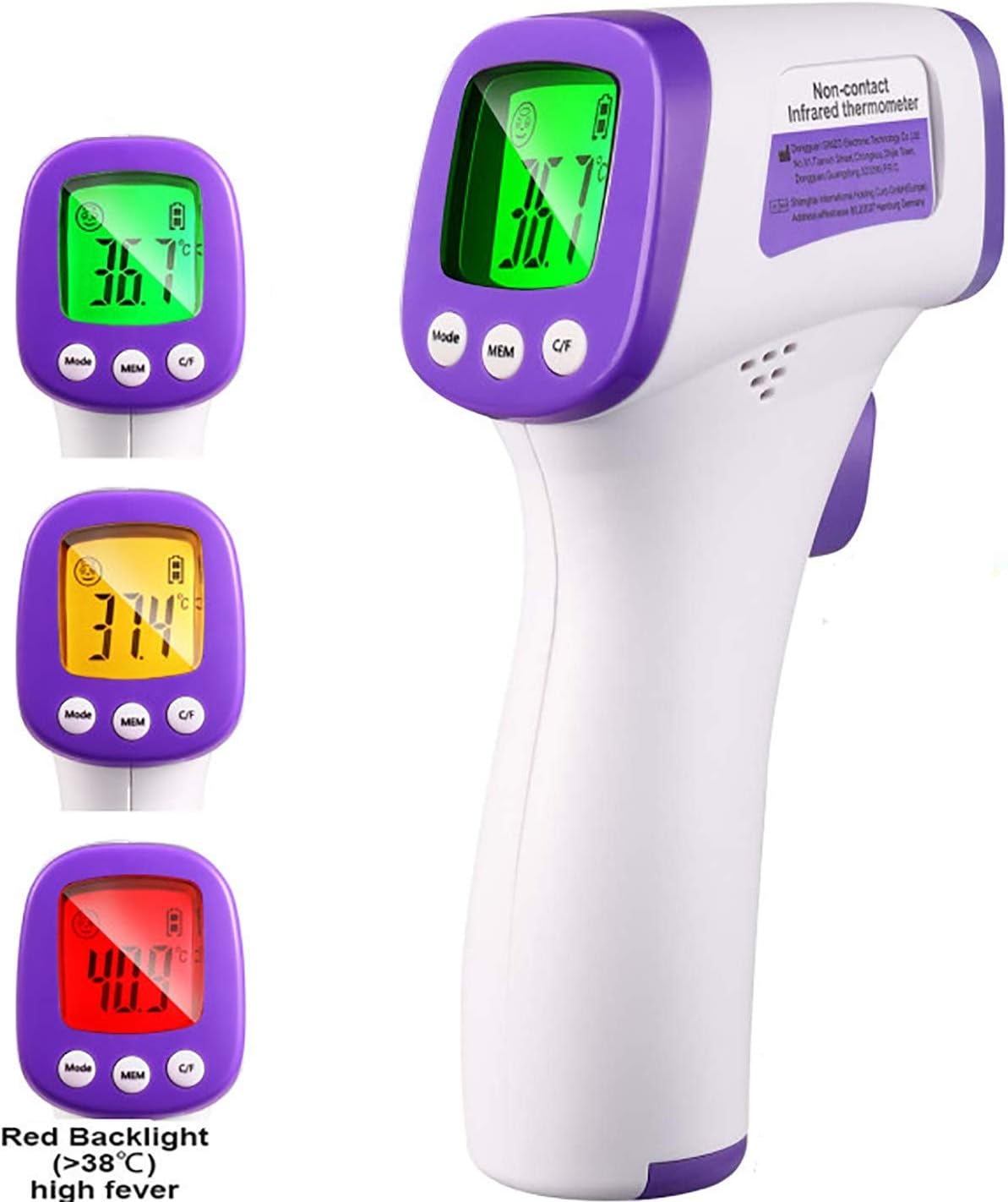 Non-Contact Digital Infrared Forehead Thermometer for Adults and Kids with up to 10 Sets of Data Storage,LCD Screen,3 Lights Indicating,Alarm,MAX/AVG/MIN Value Functions,1S Quick Measurement