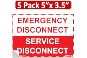 Littversions 5 Pack 5"x 3.5" NEC Compliant Emergency Disconnect Service Outdoor Laminated Labels Decal Sign Notice Sticker Elerctrical Panel Heavy Duty Vinyl Waterproof (Red and White)