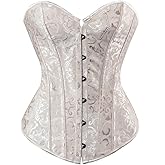 KSHUN Women's Sexy Satin Floral Boned Overbust Corset Top Lace up Back Underbust Body Shaper
