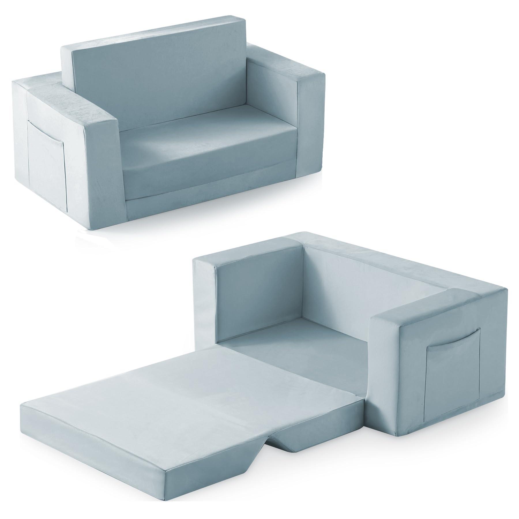 Photo 1 of Kids Couch, 2-in-1 Toddler Chair Comfy 1-3 Years, Convertible Kids Chair, Toddler Couch That Fold Out, Kid Lounge Chairs for Boys and Girls, Soft Coral Fleece, Double, Blue