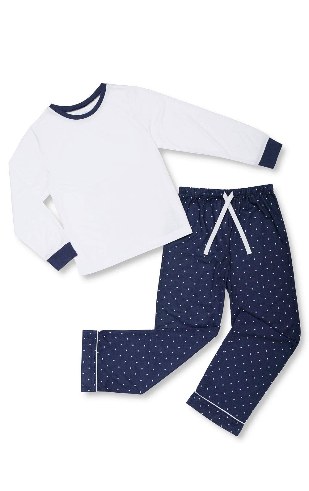 PajamaGram Kids Pajamas - Pajamas For Teens, Navy Polka Dot White Tee, 10 Image