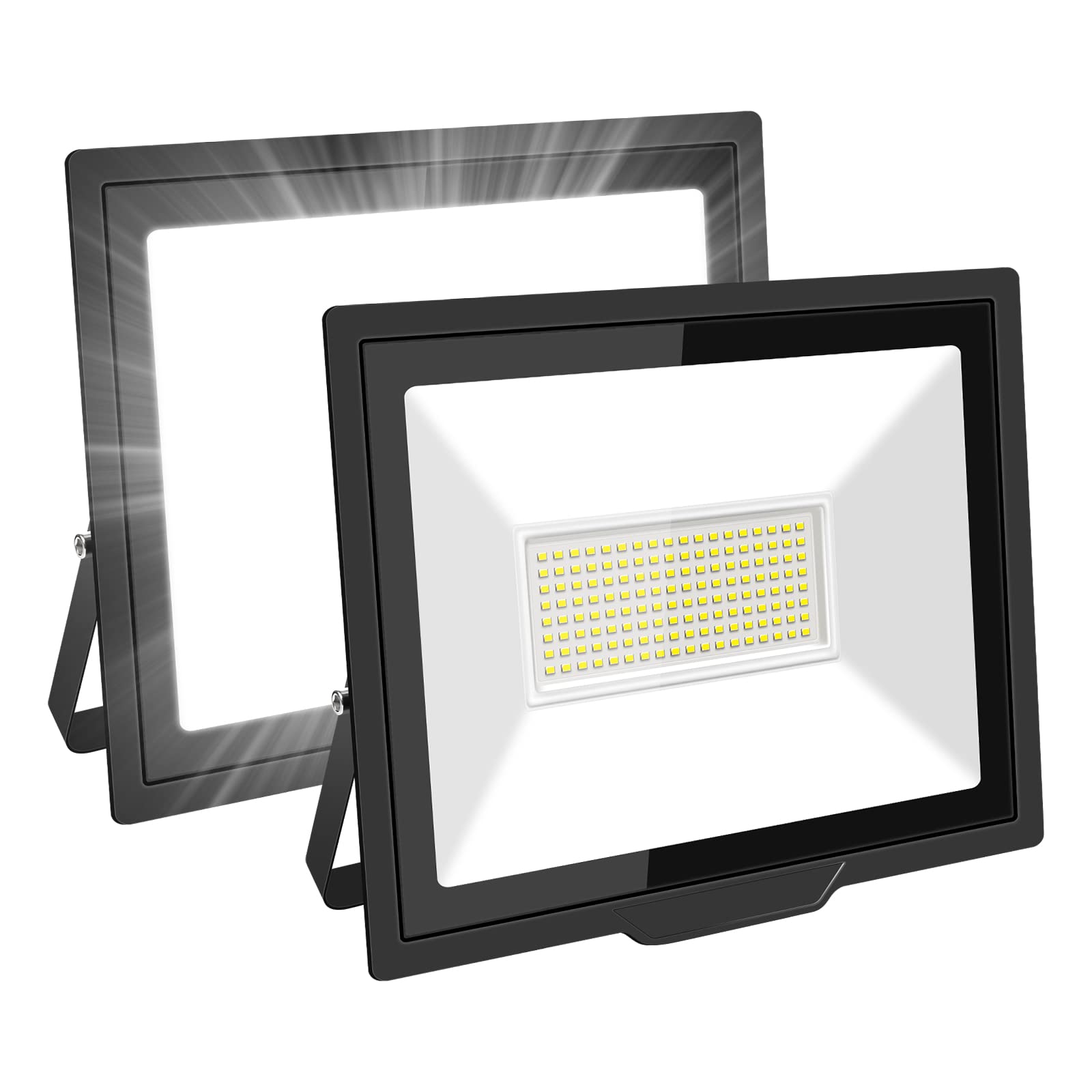 SKYWORLD 100W LED Flood Light Outdoor, 10000LM Work Light Daylight Cool White Security Lights 6000K Floodlights IP66 Waterproof for Garden Yard Lawn Playground Stadium 2 Pack