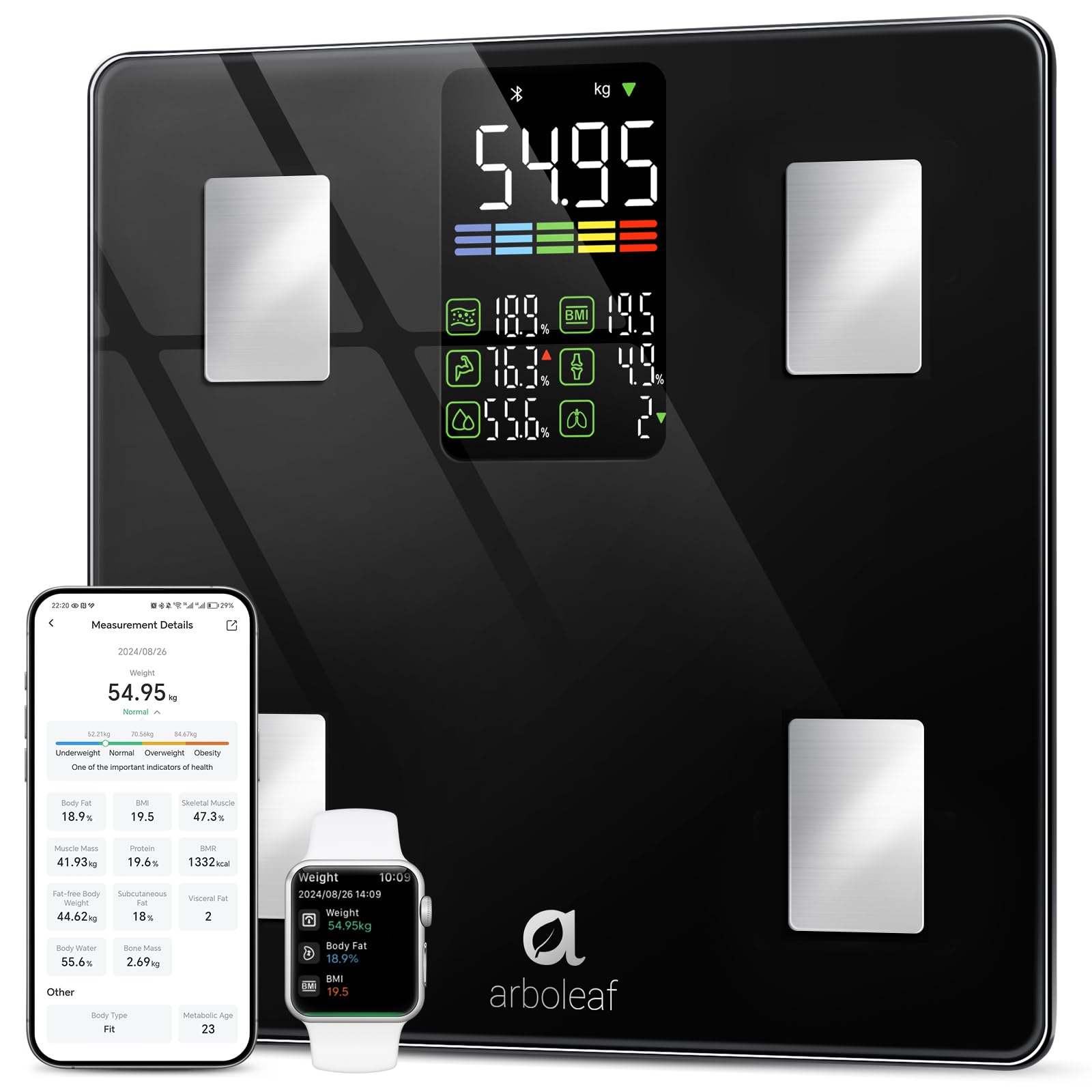 Smart Scales for Body Weight & Fat, arboleaf Bluetooth Bathroom Scales Weighing Scales with APP, High Precision Body Fat Scales Digital for BMI, 14 Body Composition Metrics, 500lb/227kg