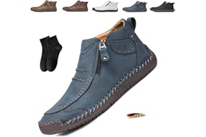 Men’s Slip-On Orthopedic Leather Boots,Men’s Handmade Premium Leather Slip-On Driving Boots,Men Side Zipper Orthopedic Shoes 