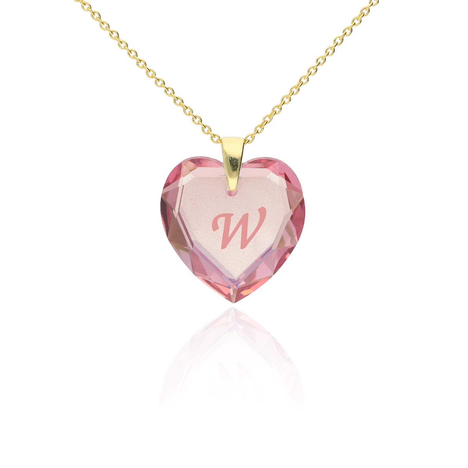 Women's Necklace 925 Silver Gold-Plated with Swarovski Elements Heart Pendant Rose AB and Letter Engraving A - Z, Heart Necklace as a Gift for Wife, Girlfriend or Valentine's Day, Silver, Swarovski