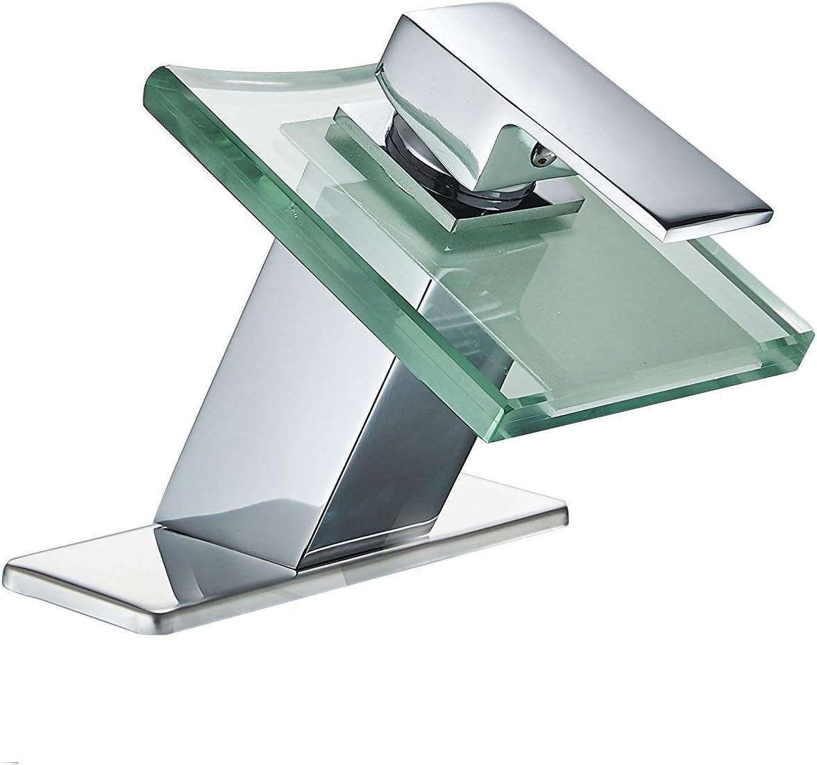 Greenspring Bathroom Faucet Chrome Waterfall Modern Deck Mount One Handle Lavatory Glass Spout Single Hole Plumbing Fixtures Unique Designer