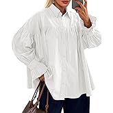 Cicy Bell Womens Oversized Button Down Shirts Long Ruffle Sleeve Pleated Babydoll Blouses Trendy Casual Tops