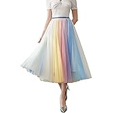 Women Pleated Long Tulle Skirt High Elastic Waist Swing Casual Midi Skirt