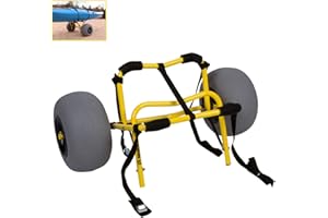 Suspenz Kayak Beach Cart Trailer, DLX Canoe Trolley with Balloon Wheels Sand Tires and Straps, Yellow, Flat Platform, 22-7044