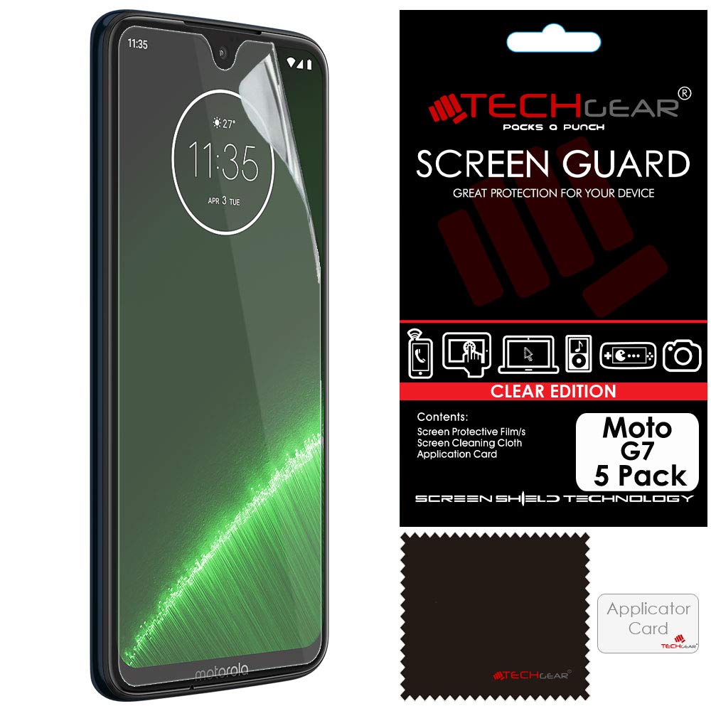 TECHGEAR [5 Pack] Screen Protectors for Motorola Moto G7, CLEAR LCD Film Screen Protectors Cover Guards Compatible with Moto G7
