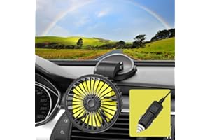 Car Fan, Ouffun 12V Portable Auto Cooling Fan 360 Degree Rotatable Vehicle Fan Strong Wind Electric Fan for Car Quiet Car Fans with Cigarette Lighter Plug for Car Dashboard Truck SUV Sedan RV Van Boat