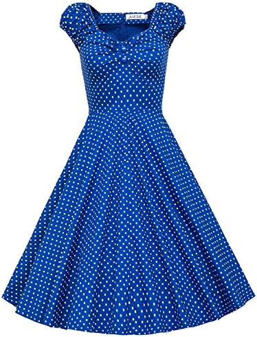 JUESE Women's 1950's Sweetheart Cocktail Party Casual Wiggle Swing Dress(S,Bright Blue SWhite Dot)