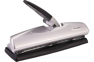 Swingline 3 Hole Punch, 20 Sheet Capacity Three Hole Puncher 3 Ring, Adjustable 2-7 Hole Paper Punch, LightTouch Low Effort, Black & Silver (74030)