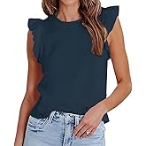 EZBELLE Women's Summer Sleeveless Ruffle Shirts Tank Top Trendy Office Tshirt Ladies Clothes
