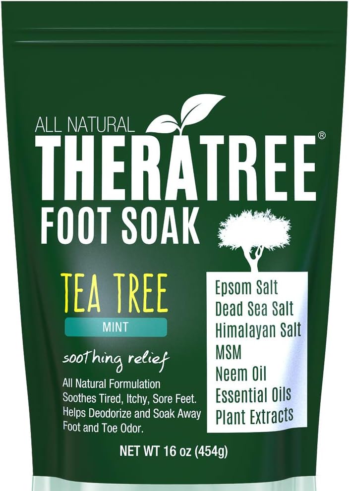 Tea Tree Oil Foot Soak with MSM, Neem & Epsom Salt 16oz - Helps Fight Foot Odor and Dry, Itchy, Irritated Skin by Oleavine TheraTree