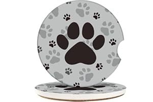 Britimes Absorbent Car Coasters 2 Pack for Cup Holders, 2.56" Ceramic Stone & Non-Scratch Cork Base Drink Coasters Dog Footprints