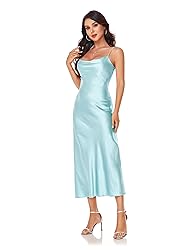 Women's Spaghetti Strap Midi Satin Silk Dresses