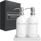 Brighter Barns White Glass Soap Lotion Dispenser Set with Tray - Bathroom Sink view 8