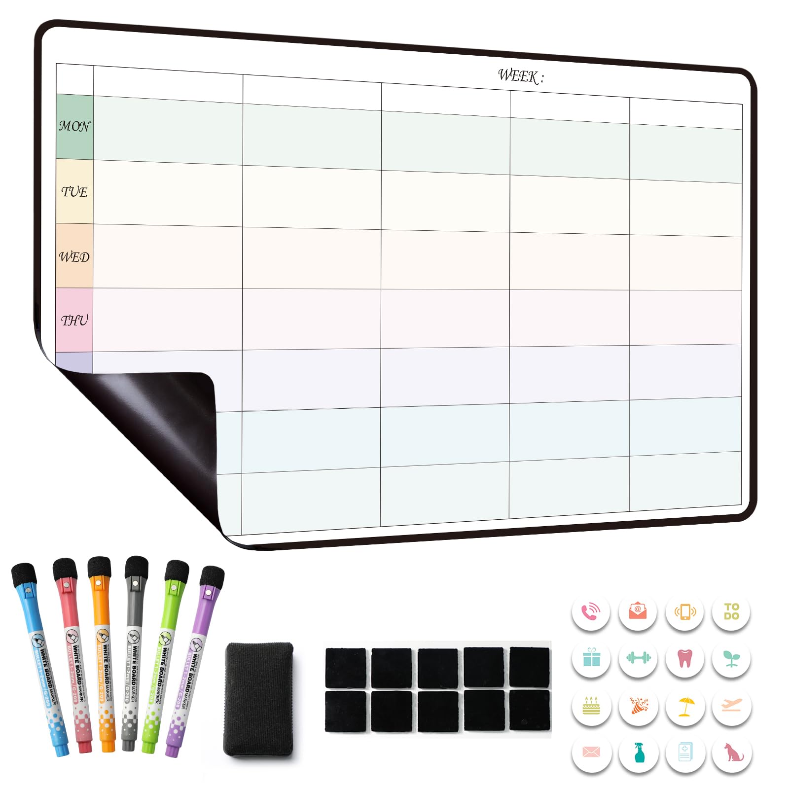 MCCORL Magnetic Family Planner 5 Columns, Weekly Planner Whiteboard for Fridge Calendar, Perfect as Family Chores Chart,Reminder and Memo Board, wipeable (Monday to Sunday)