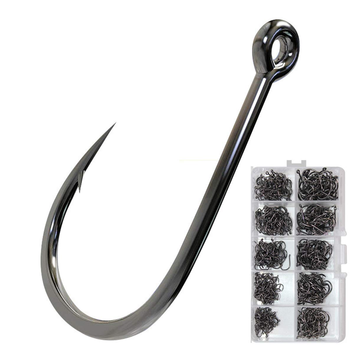 FLZONE Fishing Hooks,500 Pieces Carp Single Fish Hook 3#-12# Sea Hooks with Storage Box for Freshwater Saltwater Fish Trackle