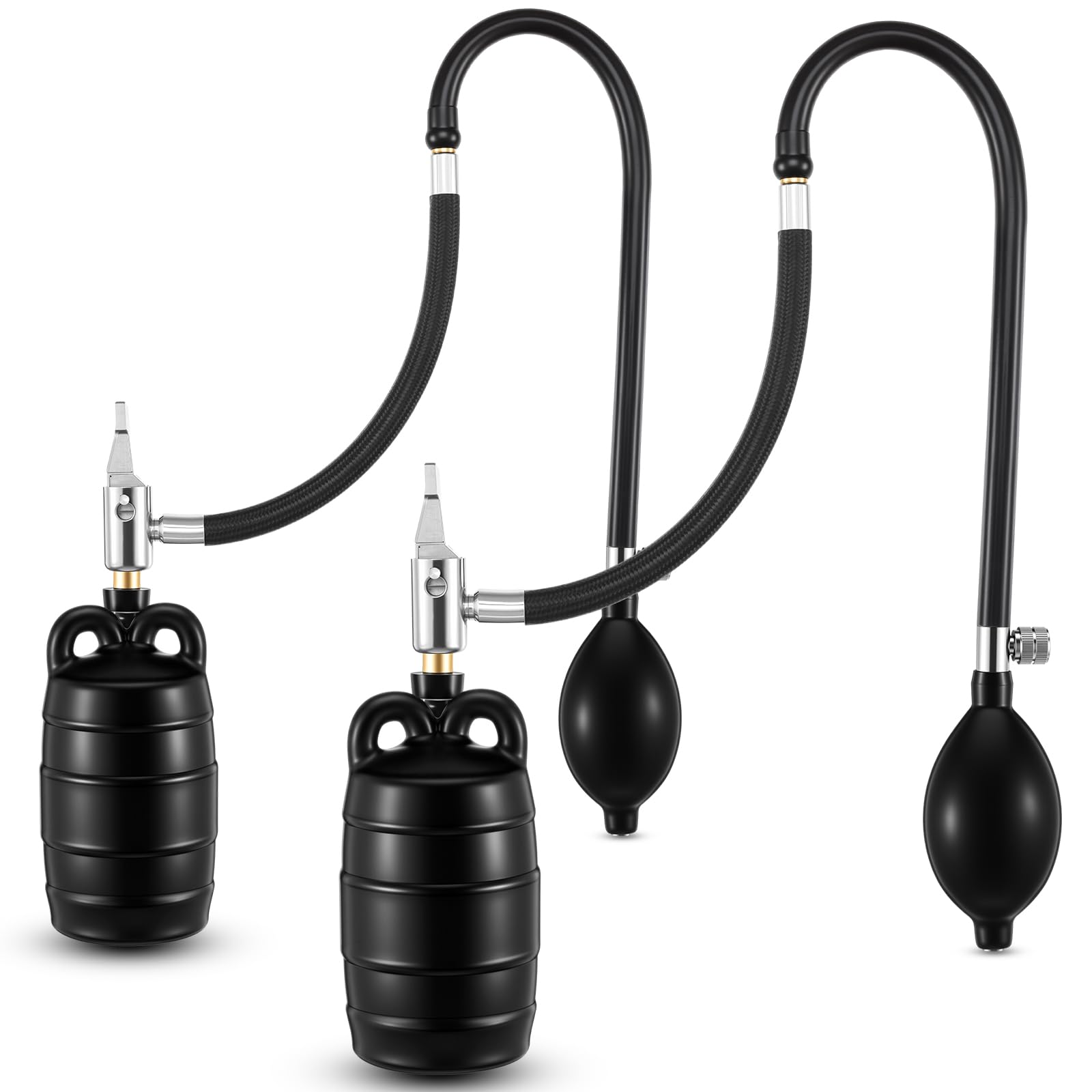 Photo 1 of Nuanchu 2 Sets 2 Inch Test Plugs Inflatable Pipe Ball Plugs with Gas Tubes and Inflator Pumps, Black Rubber Pressure Test Balls for Toilet Drain Sewage Pipeline Inspection
