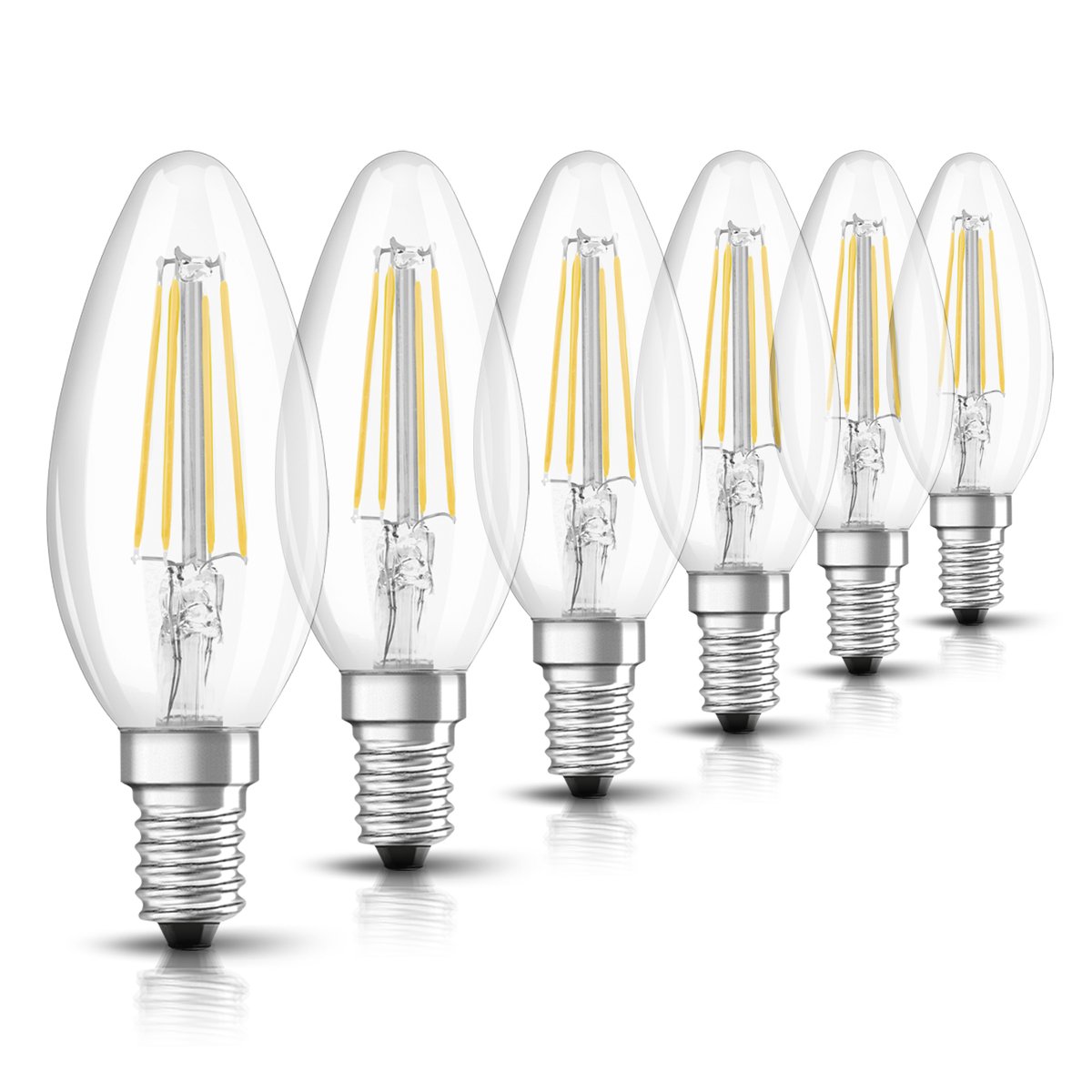OSRAM LED Retrofit Classic B/LED lamp, Classic mini Candle Shape: E14, 4 W, 220…240 V, 40 W Replacement, Clear, Warm White, 2700 K, 6x1pack — image 1