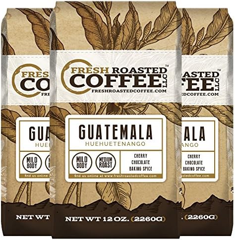 Fresh Roasted Coffee LLC, Guatemalan Huehuetenango Coffee, Medium Roast, Ground Coffee, 12 Ounce Bag, 3 Pack